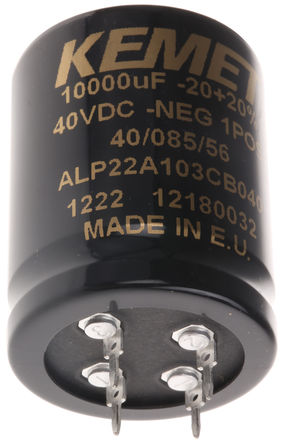 KEMET Aluminium Electrolytic Capacitor 10000&#956;F 40 V dc 35mm Solder Pin Can - Solder Pin, Radial series ALP22