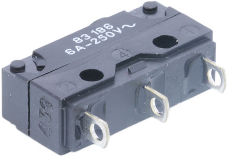 SPDT-NO/NC Button Microswitch, 6 A @ 250 V ac