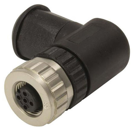 Harting M12 Series, 5 Pole Right Angle Cable Mount M12 Connector Plug, Female Contacts, Screw On Mating, IP67