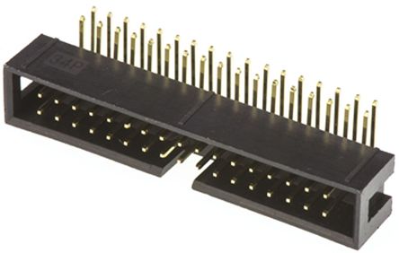 Amphenol T821 Series, 2.54mm Pitch 34 Way 2 Row Shrouded Right Angle PCB Header, Through Hole, Solder Termination